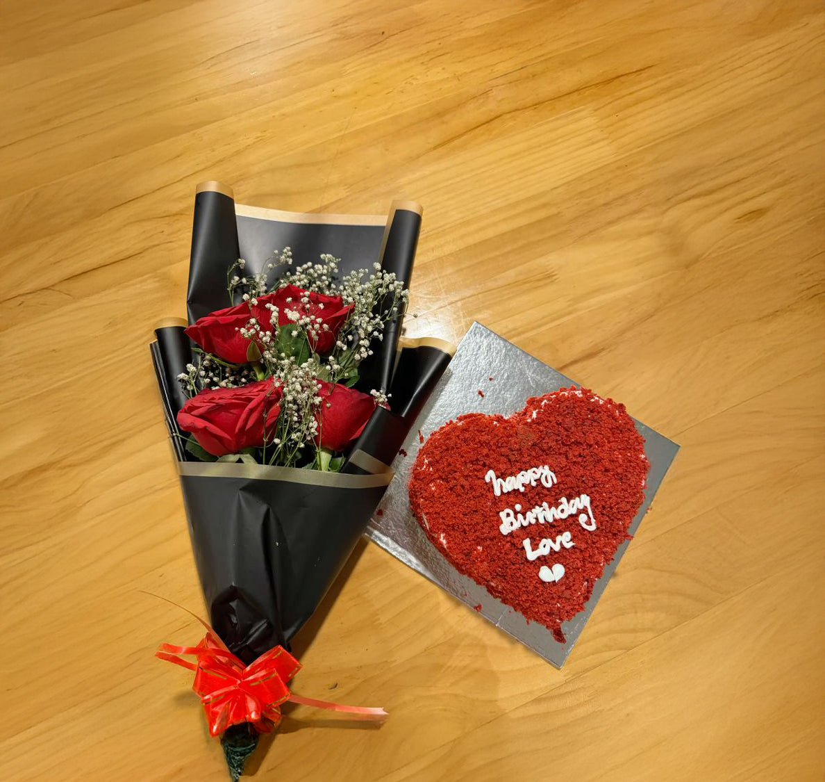 Red Velvet Heart 500 gms. with Red Rose